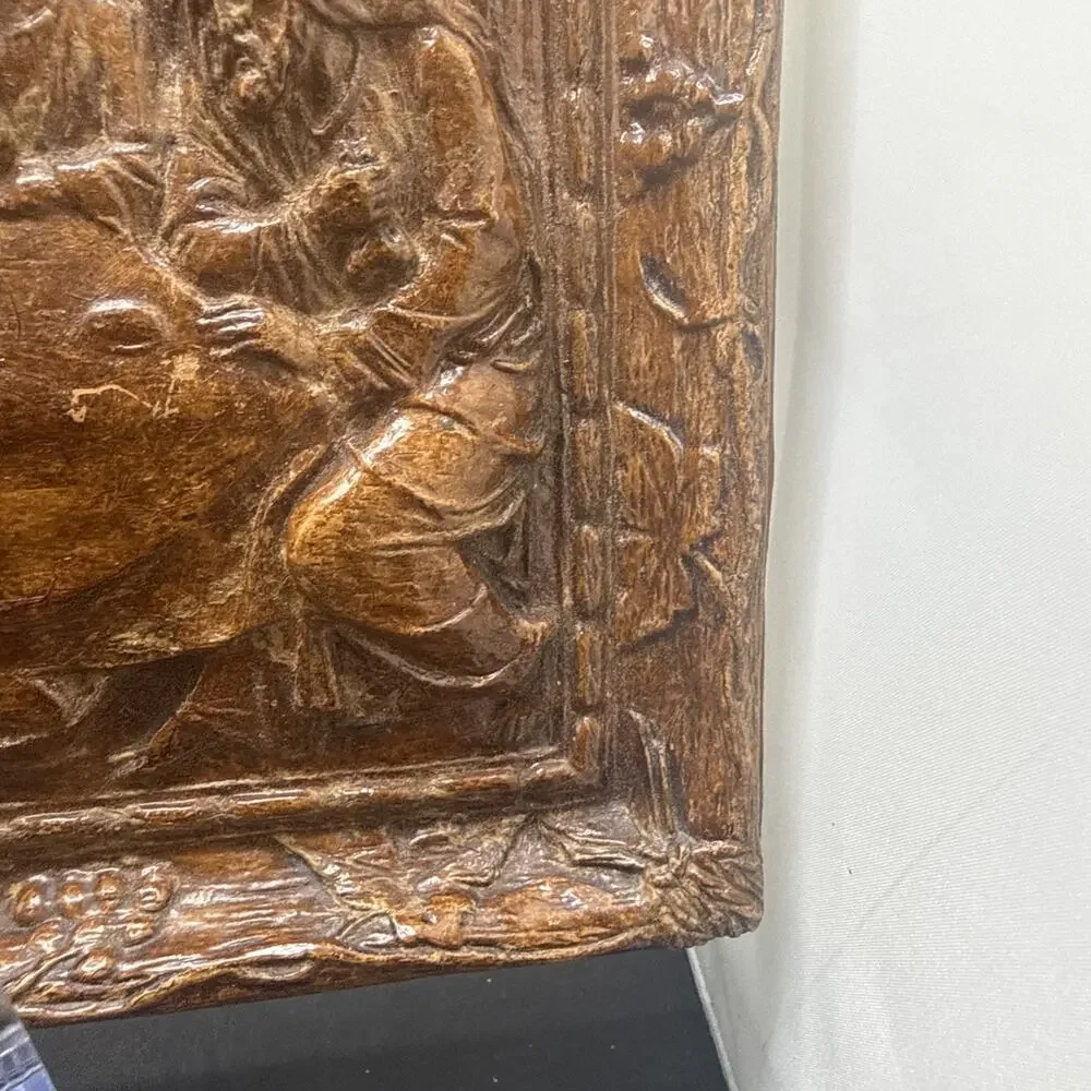Vintage 3D Jesus LAST SUPPER Wall Religious Plaque Faux Wood Relief Carving
